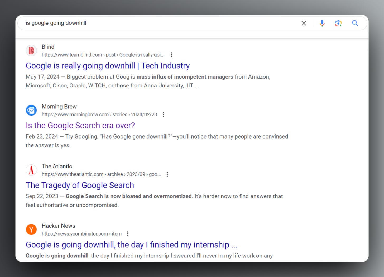recherche Google pour [is google going downhill]